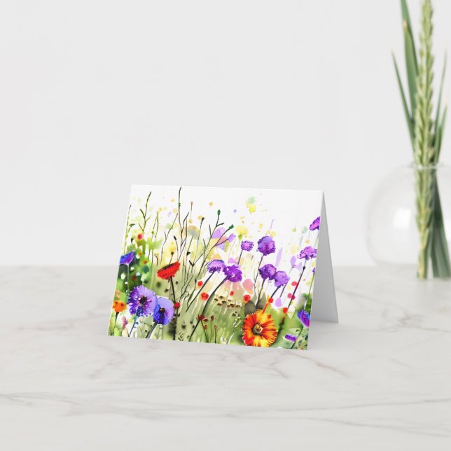 Spring watercolor wildflowers customizable card (Front)
