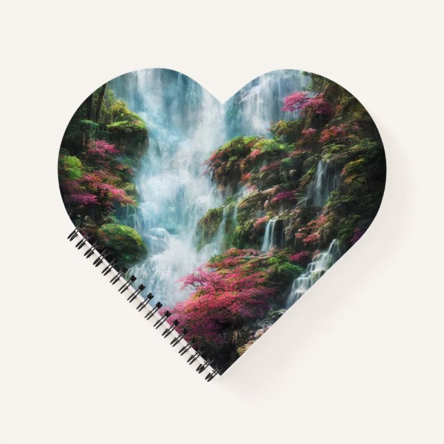 Spring Waterfall Mountain Pink Flowers 11 Notebook (Front)