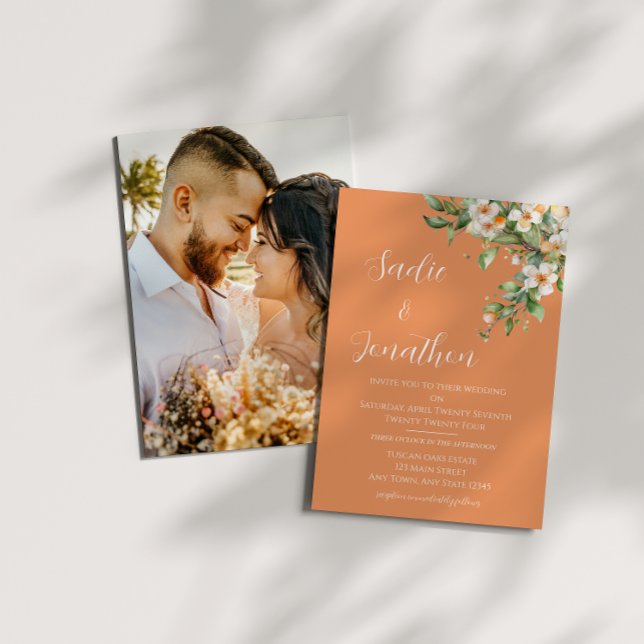 Spring Wedding Apricot Peach Floral Photo Wedding Invitation (Creator Uploaded)