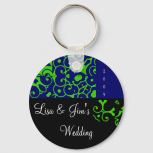 Spring Wedding Black & Blue Keychain -Customizable