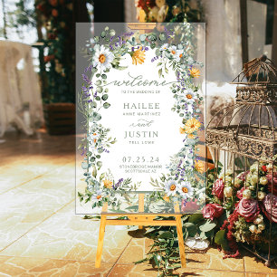 Spring Wedding Colourful Wildflower Floral Welcome Acrylic Sign