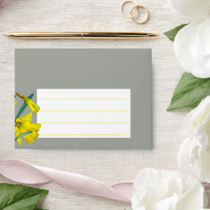 Spring wedding daffodil watercolor grey yellow envelope