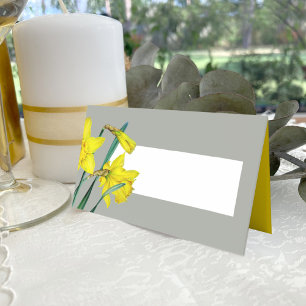 Spring wedding daffodil watercolor grey yellow  place card