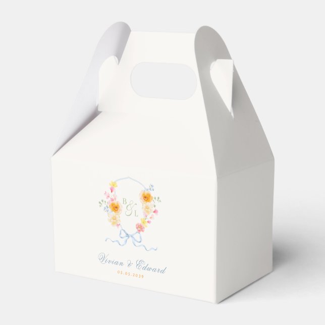 Spring Wedding Floral Crest Monogram Favor Box (Front Side)