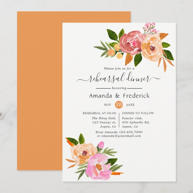Spring Wedding Floral Rehearsal Dinner Invitation (Front/Back)