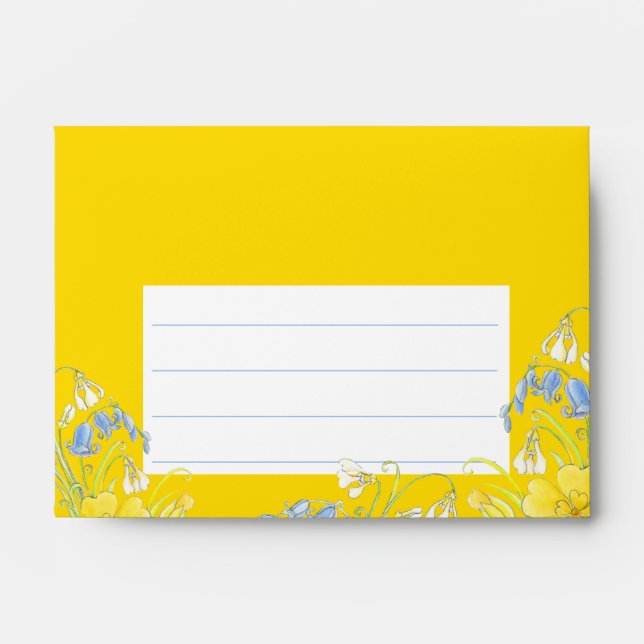 Spring wedding flower art yellow blue bright envelope (Front)