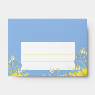 Spring wedding flower watercolor art blue yellow envelope