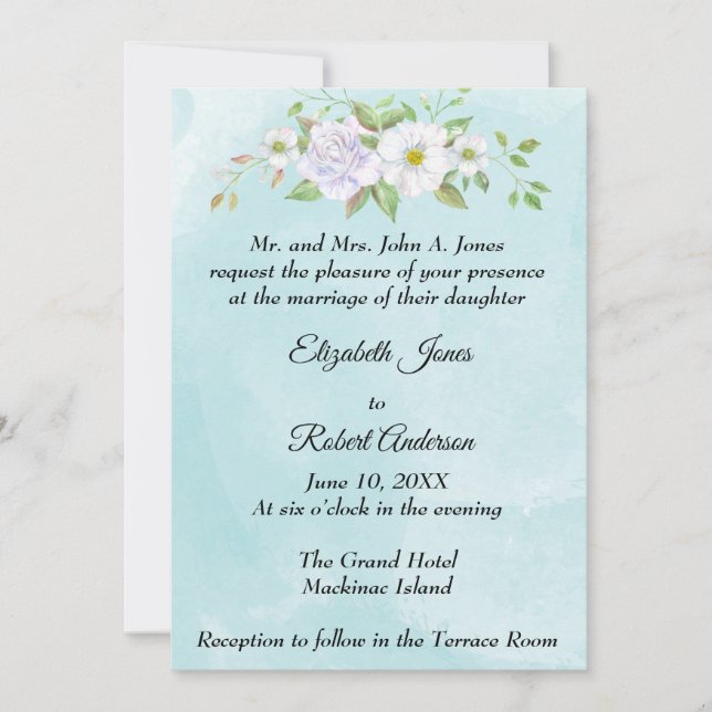Spring Wedding Invitation with White Wedding Flowe (Front)