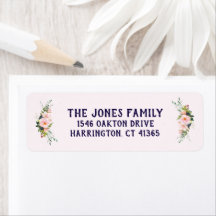 Spring Wedding Return Address Labels Pink Navy