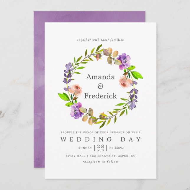 Spring Wedding Watercolor Floral Invitation (Front/Back)