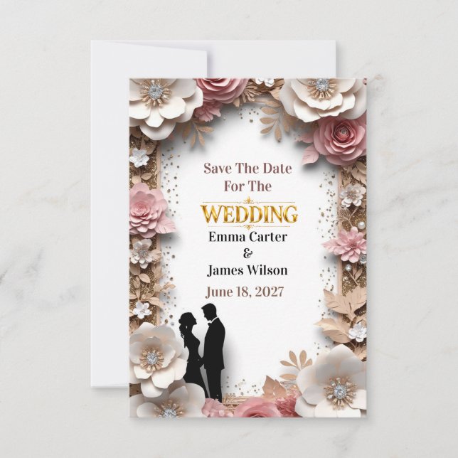 🌺Spring Wedding With Peach Flowers 💐 Save The Date (Front)