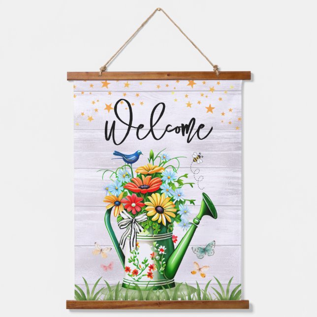 Spring Welcome Floral Garden Hanging Tapestry (Front)