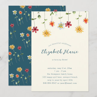 Spring Whimsical Wildflowers Yellow Girl Birthday Invitation