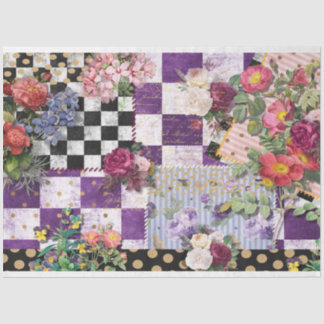 Spring Whimsy Checks Floral Decoupage Tissue Paper