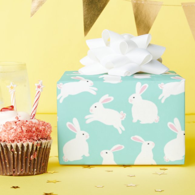 Spring White Bunnies Pattern  Wrapping Paper (Birthday Party)