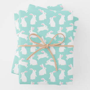 Spring White Bunnies Pattern Wrapping Paper Sheet
