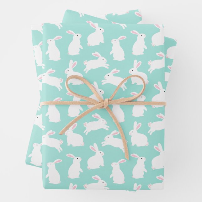 Spring White Bunnies Pattern  Wrapping Paper Sheet (In situ)