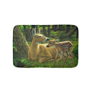 Spring Whitetail Fawn and Mother Deer Bath Mat