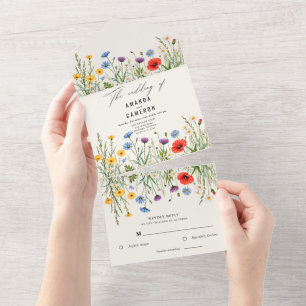 Spring Wild Flower Meadow Wedding  All In One Invitation