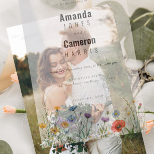 Spring Wild Flower Meadow Wedding Vellum Invitations