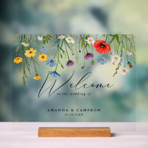 Spring Wild Flower Meadow Wedding Welcome  Acrylic Sign