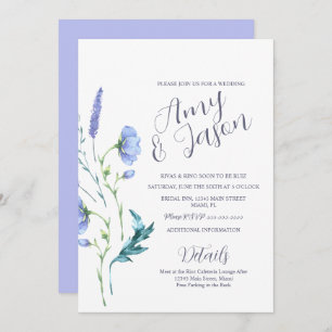 Spring Wild Flower Wreath Muted Lavender Wedding Invitation