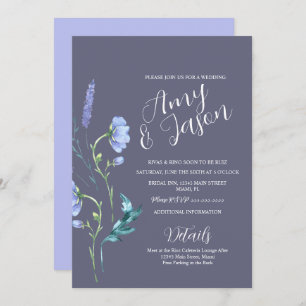 Spring Wild Flower Wreath Muted Purple Wedding Invitation