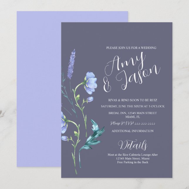 Spring Wild Flower Wreath Muted Purple Wedding Invitation (Front/Back)