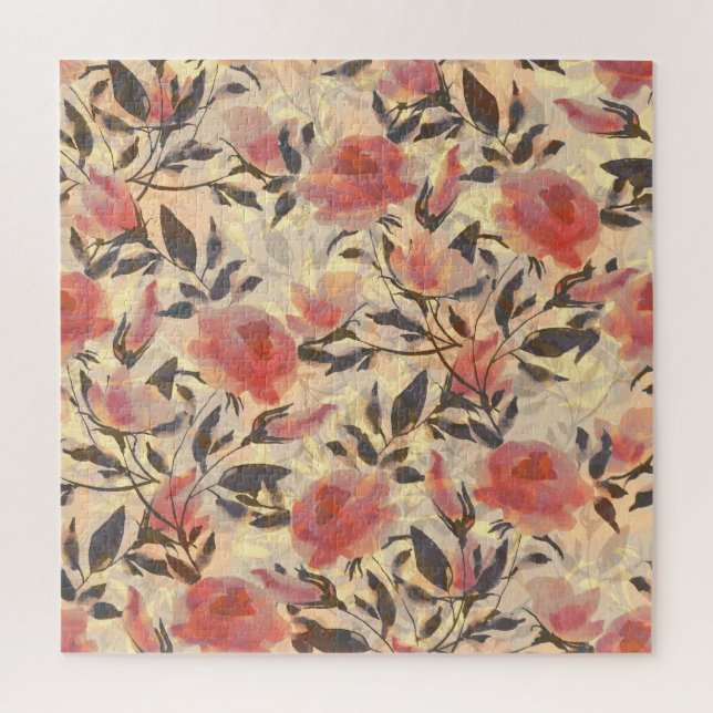 Spring wild roses: watercolor pattern. jigsaw puzzle (Vertical)