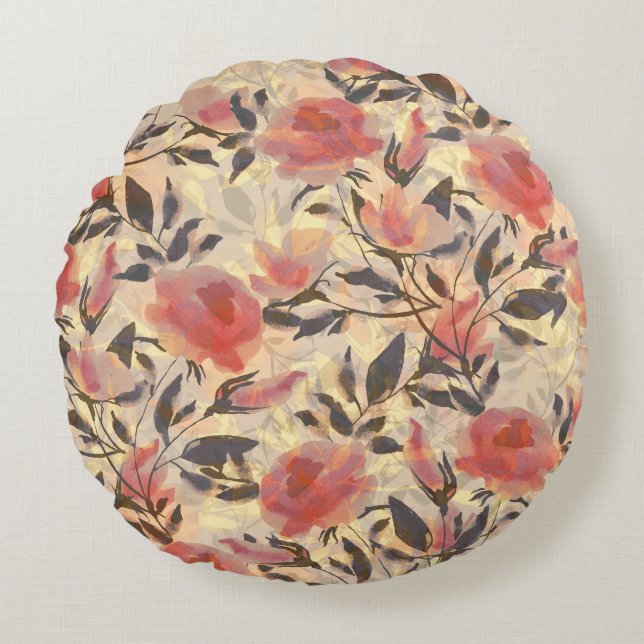 Spring wild roses: watercolor pattern. round pillow (Front)