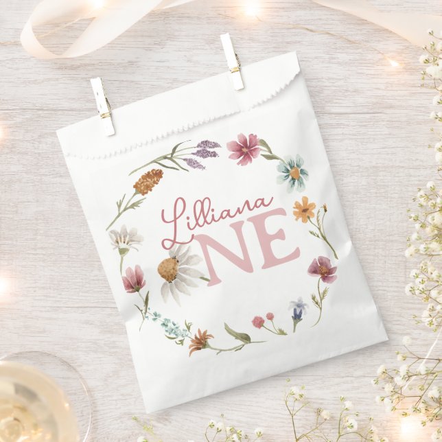 Spring Wildflower 1st Birthday Party Favour Bag (Clipped)