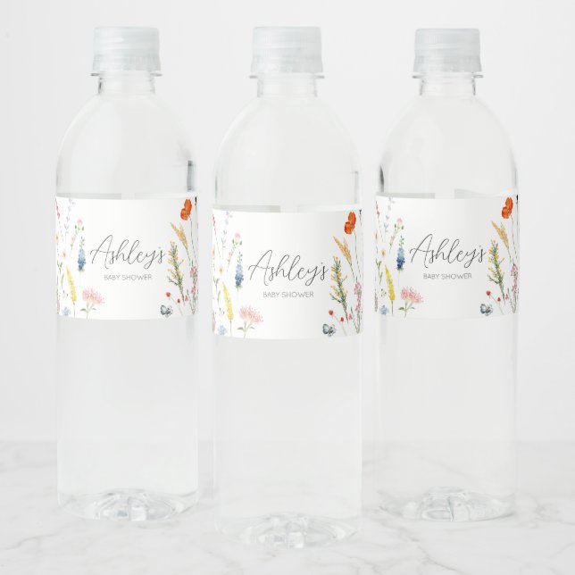 Spring Wildflower Baby in Bloom Baby Shower Water Bottle Label (Bottles)
