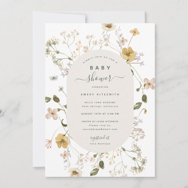 Spring Wildflower Baby Shower Invitation Card (Front)