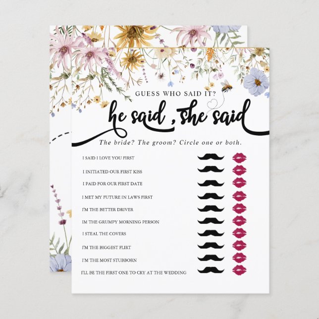 Spring Wildflower | Bee Bridal Shower Game  (Front/Back)