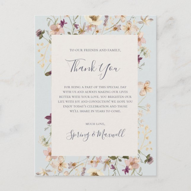 Spring Wildflower | Blue thank You Reception Card (Front)