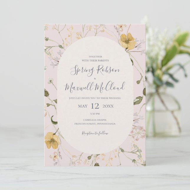 Spring Wildflower | Blush All In One Wedding Invit Invitation (Standing Front)