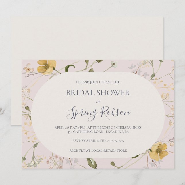 Spring Wildflower | Blush Horizontal Bridal Shower Invitation (Front/Back)