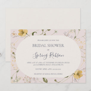 Spring Wildflower Blush Horizontal Bridal Shower Invitation