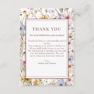 Spring Wildflower   Boho Chic Wedding   Thank You  Enclosure Card