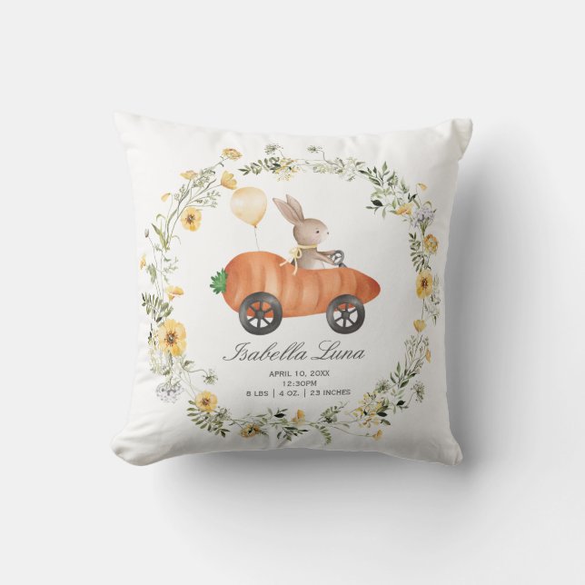 Spring Wildflower Bunny Rabbit Newborn Easter Gift Throw Pillow (Front)