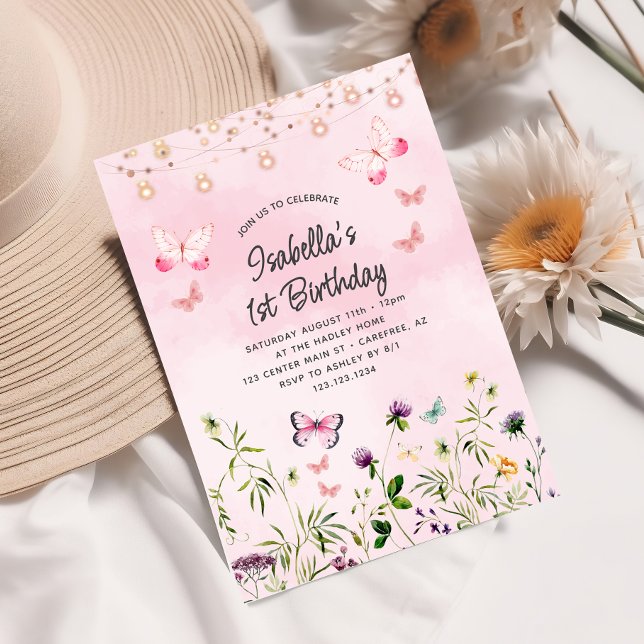 Spring Wildflower Butterfly1st Birthday Invitation (Creator Uploaded)