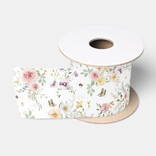Spring Wildflower Butterfly Flower Garden Greenery Satin Ribbon