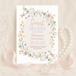 Spring Wildflower Butterfly Garden Sweet 16 Invitation