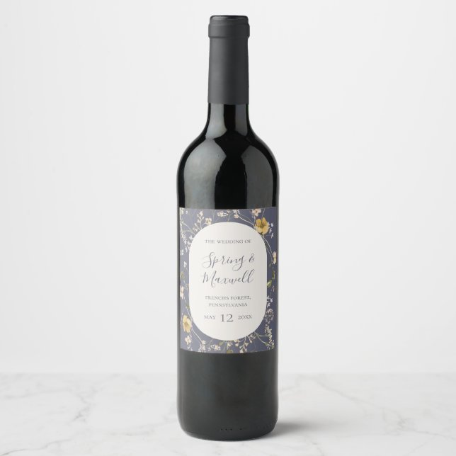 Spring Wildflower | Dusty Purple Wedding Wine Label (Front)