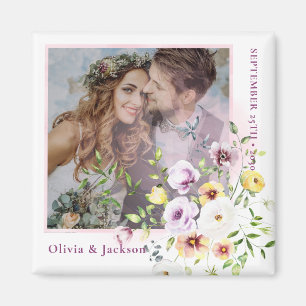 Spring Wildflower Elegant Bride Groom Photo  Magnet