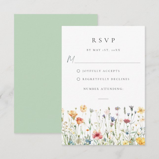 Spring Wildflower Field Wedding RSVP Card (Devant / Derrière)
