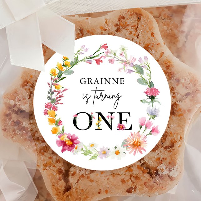 Spring Wildflower First Birthday Party Classic Rou Classic Round Sticker (Creator Uploaded)