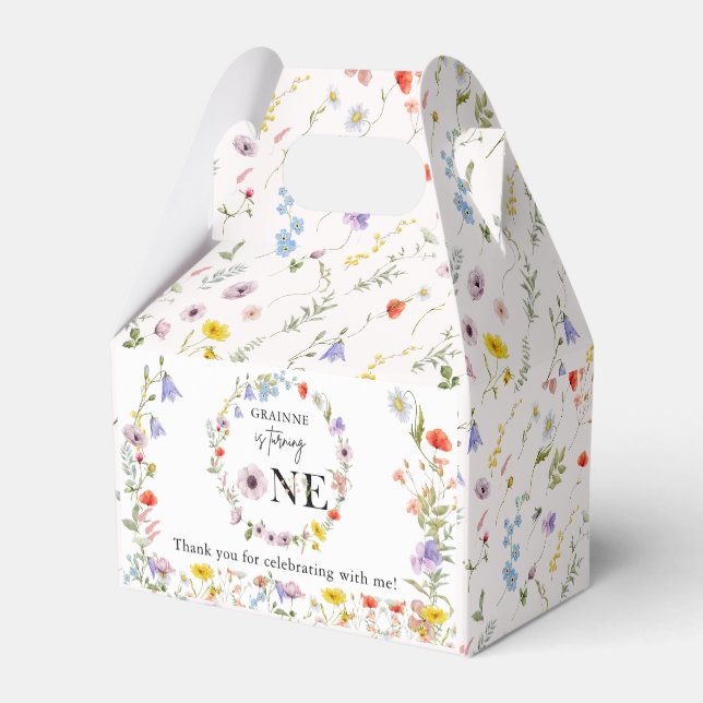 Spring Wildflower First Birthday Party Favor Box (Back Side)
