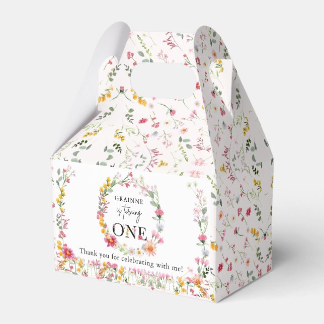Spring Wildflower First Birthday Party Favour Box (Front Side)