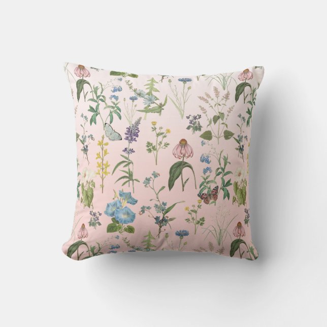 Spring Wildflower Floral Meadow Baby Girl Nursery Throw Pillow (Front)